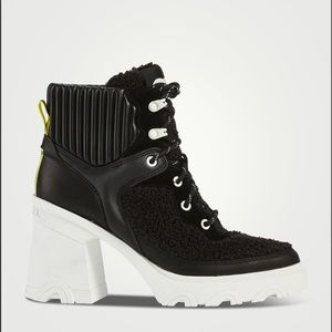 Brex Faux Shearling-Trimmed Leather Combat Boots